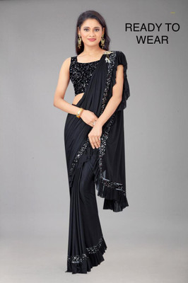 Kdbaba Embellished, Solid/Plain Bollywood Lycra Blend Saree(Brown, Black)