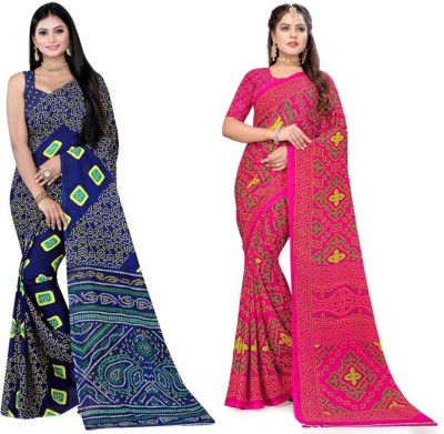 Leelavati Printed Bandhani Georgette Saree(Pack of 2, Dark Blue, Pink)