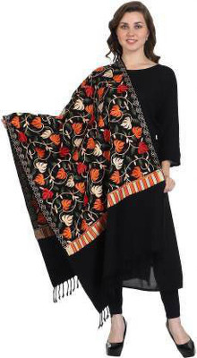 Kashmiri queen Wool Embroidered Women Shawl(Black)
