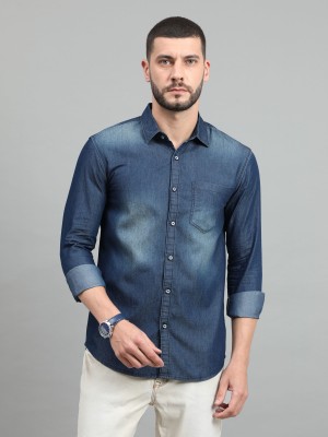 Regrowth Men Solid Casual Blue Shirt