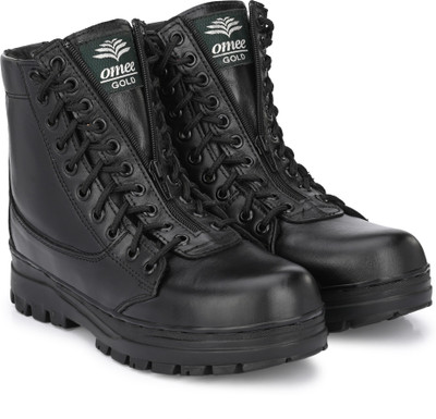 OMEE GOLD Men's Black Middle-Zip Light Weight Genuine Leather Military/TacticalCombat Boot Boots For Men(Black , 9)