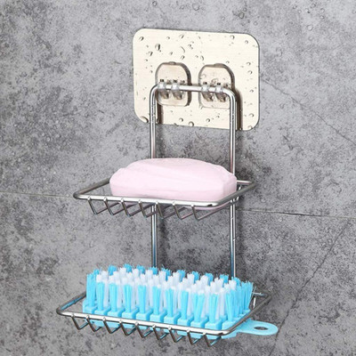 COSKIRA Soap Holder Bathroom Storage Shelf Soap Dish 2 Layer Drain Storage Rack(Silver)