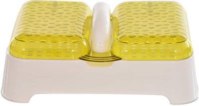 PuthaK Double Sealed Drain Soap Dish Tray Holder Case Box with Handle and Lid(Yellow, White)