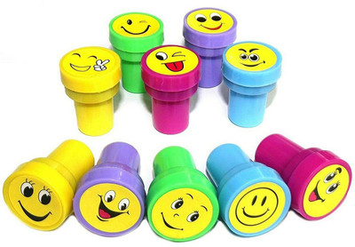 KNAFS Pack of 10 Colored Kid's Emoji Stamps Craft School Supplies Smile Stamp(Set Of 10, Multicolor)