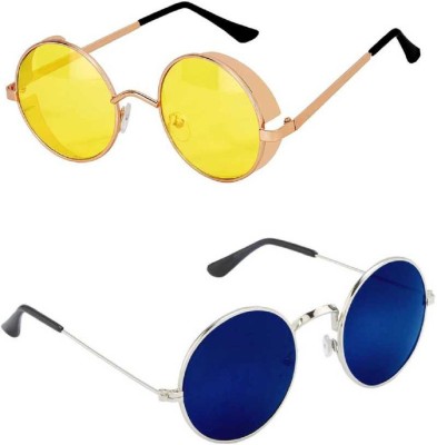 Shiv Round, Round Sunglasses(For Women, Blue, Yellow)