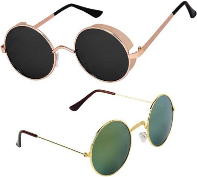 Shiv Round, Aviator Sunglasses(For Women, Black, Green)