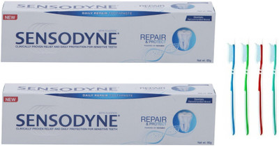 SENSODYNE Repair & Protect Daily Repair Imported Toothpaste Toothpaste with 4 brush Toothpaste(160 g, Pack of 6)