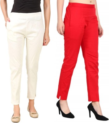 Kanna Fabric Regular Fit Women White, Red Trousers
