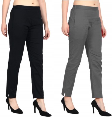 Kanna Fabric Regular Fit Women Black, Grey Trousers