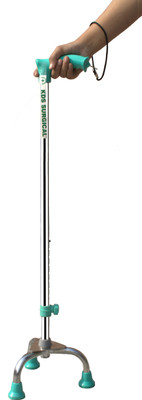 KDS SURGICAL 3 Leg Chrome C Green Dori Height Adjustable Men/Women/Old People Patient Walking Stick