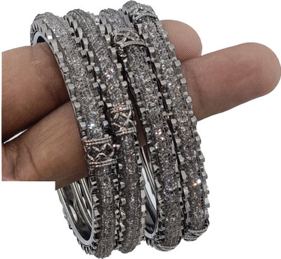 BEAUTY BURST Alloy Cubic Zirconia Rhodium Bangle Set(Pack of 4)