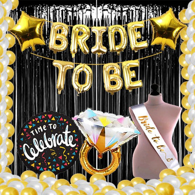 Realistic Store Bride To Be Foil, Ring & Star Foil with Metallic Balloons Complete Combo Set(Set of 46)