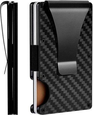 StealODeal RFID Carbon Fiber Wallet for Men - Minimalist Aluminum Metal Money Clip 10 Card Holder(Set of 1, Black)
