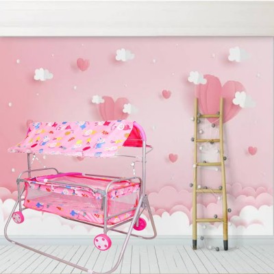 STEELOART New Baby Cradle With Silver cotting And beautiful Pink Cradle cot cum stroller Stroller(Multi, Pink)