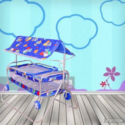 STEELOART new baby cradle with silver coting and beautiful print Buggy(Multi, Blue)