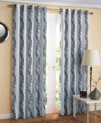 Impression Hut 152 cm (5 ft) Window Polyester Room Darkening Curtain (Pack Of 2)(Grey, Printed)