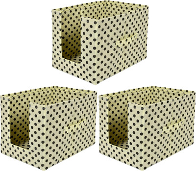 KUBER INDUSTRIES Storage Box Dot Printed Non-Woven Closet Organizer With Handles-Pack of 3(Cream & Black) HS43KUBMART026561(Cream & Black)