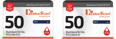 DIABASCAN Glucose Test Strips 50 (Pack of 25 x 4 Strips) 100 Glucometer Strips