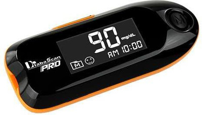 DIABASCAN Glucometer Composite Pack with 100 Lancet and 25 Strips Glucometer(BLACK AND ORANGE)