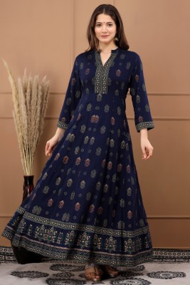 Bulbul creation Women Printed Anarkali Kurta(Dark Blue)