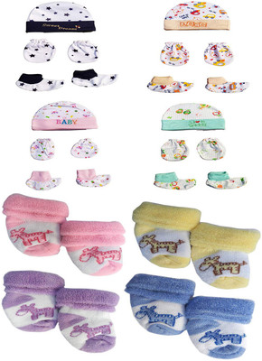 BABYSHOPEE Baby Boys & Baby Girls Casual Cap Socks, Bootie, Mitten(Multicolor 6)