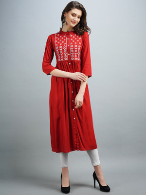 SGRF Women Embroidered A-line Kurta(Red)