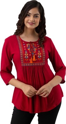 The Familiar Handicrafts Women Embroidered Ethnic Dress Kurta(Red)