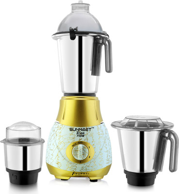 Sunmeet SUN RIAA 750W 3J GOLD WHT SJ 750 W Mixer Grinder(RIAA New Excellent Model with 3 Stainless Steel Jars S3J | 3 Jars | Gold-White)