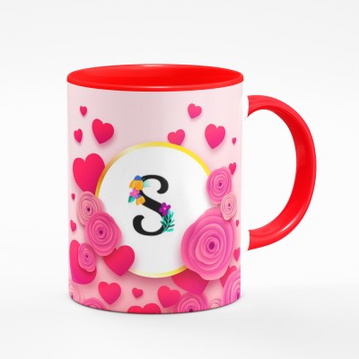 Gift4You Red Coffee mug Name Letter Alphabet S Printed Coffee mug Ceramic Coffee Mug(330 ml)