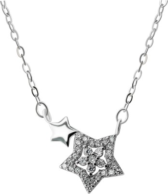 INARI SHINES 925 Sterling Silver Double Star Necklace/ Pendent with Chain for Women and Girls Cubic Zirconia Rhodium Plated Sterling Silver Necklace