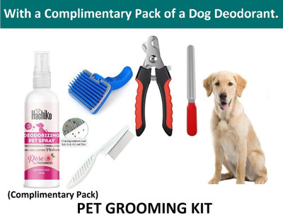 Hachiko Combo Of 3 Imported High Quality Grooming Kit For Pets With Complimentary Pack of Dog Deodorant. Basic Comb for  Dog, Cat, Rabbit, Hamster