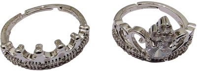 athizay King Queen ring adjustable size for men and women || Love gift Valentine day Stainless Steel Zircon Silver Plated Ring Set