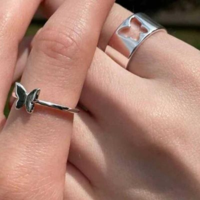 Shyam Collection Butterfly Couple Ring for Lovers valentines Gift Alloy Silver Plated Ring Set Alloy Cubic Zirconia Platinum Plated Ring Set