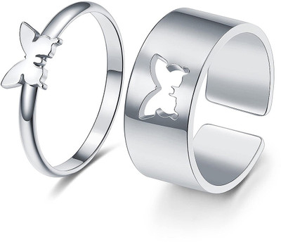 pcmart Stunning Silver Butterfly Matching Wrap Finger Couple Ring for Women and Men Alloy Silver Plated Ring Set