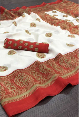 Grubstaker Printed Assam Silk Art Silk Saree(Red)