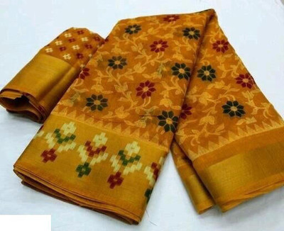 NavSarjan Printed Daily Wear Cotton Silk Saree(Yellow)