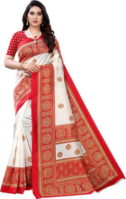 Saadhvi Printed Assam Silk Art Silk Saree(Red)