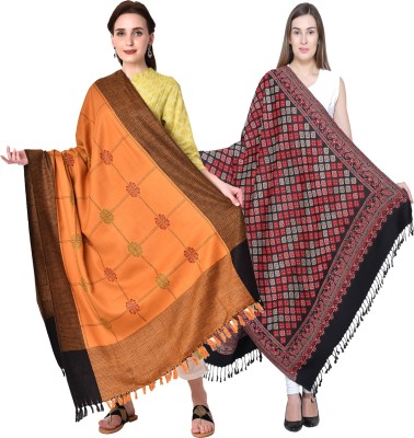 Kashmiri handloom Wool Geometric Print Women Shawl(Brown)