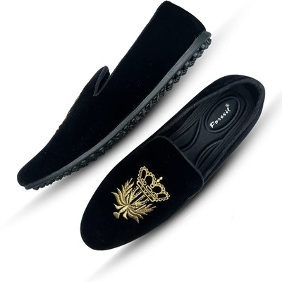 FORSSIL FORSSIL Embroidery Worked Casual Velvet Loafer For Men (FSL-2165) Loafers For Men(Black , 6)