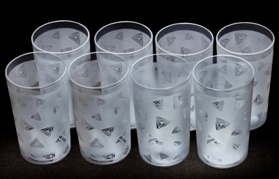 BELLERBIRD (Pack of 8) Diamond Design Drinking Glass Set Water/Juice Glass(300 ml, Plastic, Clear)