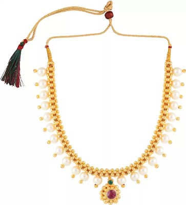 Lila Maharashtrian Traditional Wedding Kolhapuri Thushi Choker Necklace Set Jewellery Gold-plated Plated Brass, Copper, Dori, Alloy Necklace