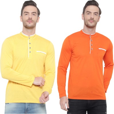 Adorbs Solid Men Henley Neck Multicolor T-Shirt