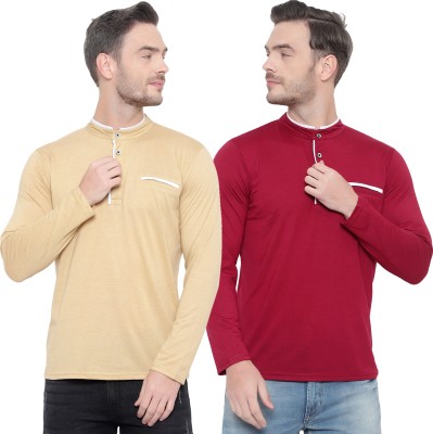 Adorbs Solid Men Henley Neck Multicolor T-Shirt