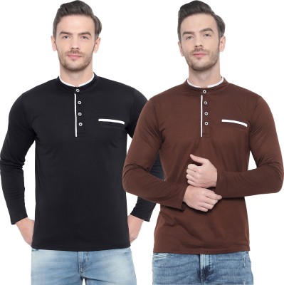 Behemoth Solid Men Henley Neck Multicolor T-Shirt