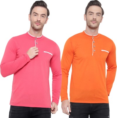 Adorbs Solid Men Henley Neck Multicolor T-Shirt