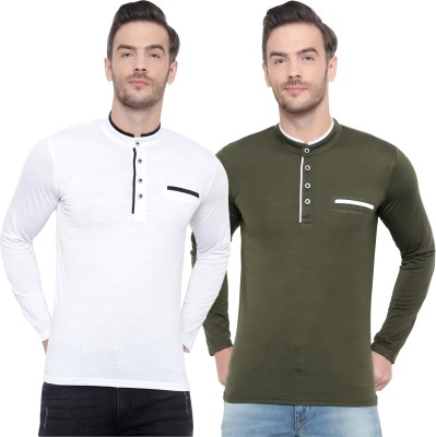 Tivy Solid Men Henley Neck Multicolor T-Shirt