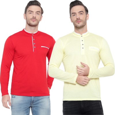 GAGCOBIA Solid Men Mandarin Collar Red, Yellow T-Shirt