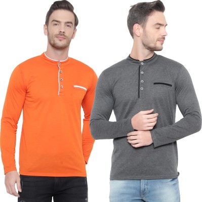 Tivy Solid Men Henley Neck Multicolor T-Shirt