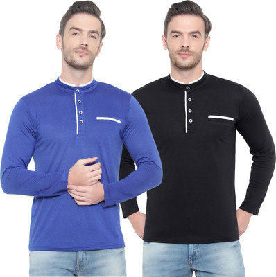 Jangoboy Solid Men Henley Neck Multicolor T-Shirt