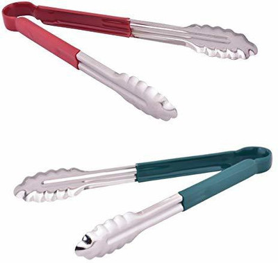 Dynore Stainless Steel Multicolor Vinyl Coated Tongs- Set of 2 23 cm Utility Tong Set(Pack of 2)